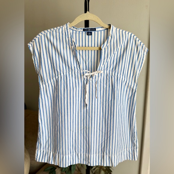 GAP Tops - GAP Blue and White Striped Pop Over Blouse